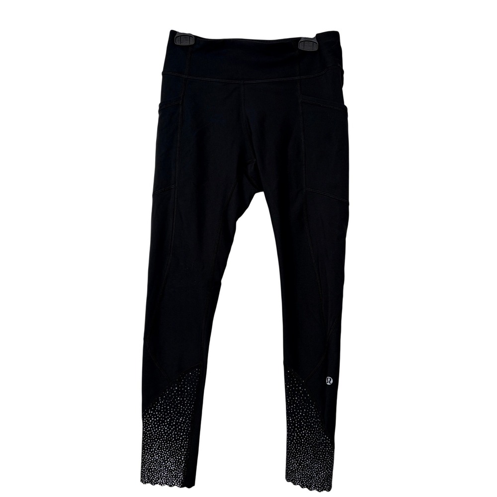 Lululemon Fast&Free 4 Black with Scalloped Hem and Reflective Calf Detail